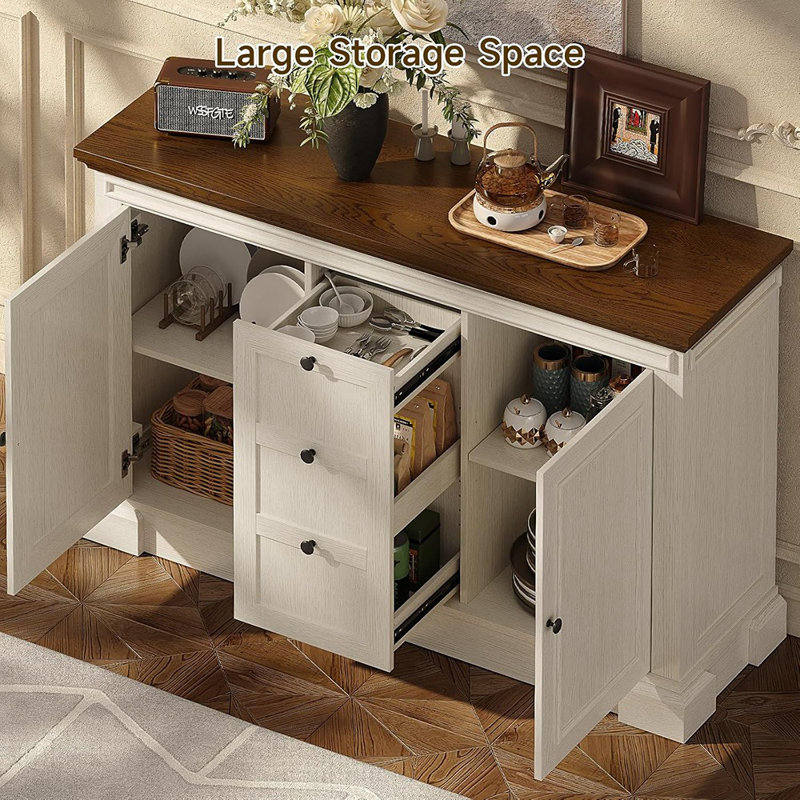 Buffet Farmhouse avec 3 tiroirs et 2 portes - blanc antique