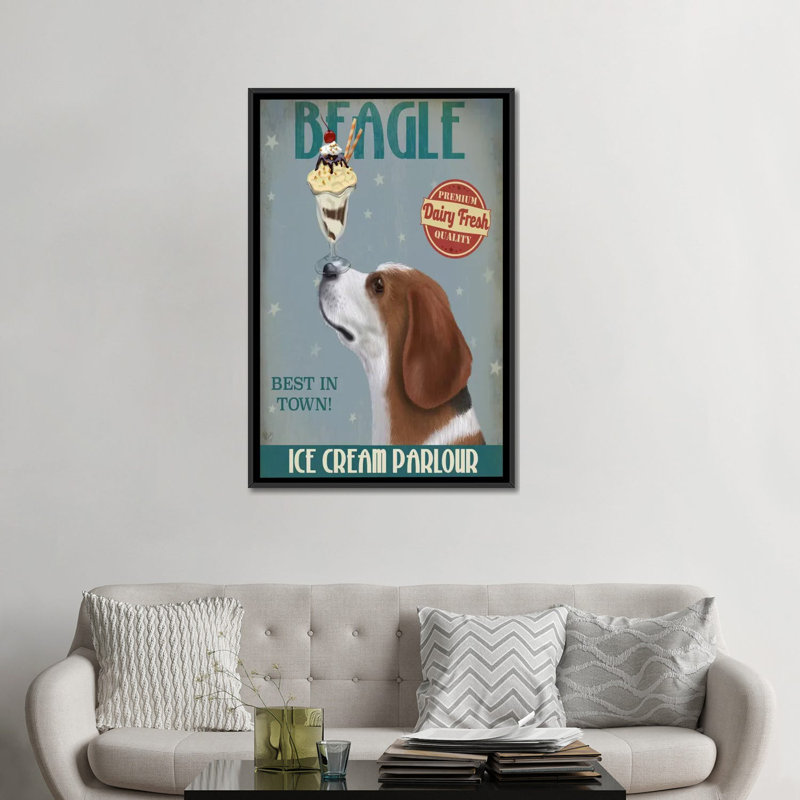 « beagle ice crème », reproduction d’impression sur toile tendue Fab Funky, H 60 po x l 40po x P 1,5 po, Pas de tapis