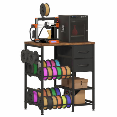 3-Tier 3D Printer Stand with Filament Storage,3D Printer Rack with Drawer and Hooks, Heavy Duty Metal Frame 3D Printer Table with Locking Wheels and Adjustable Feets for Home Office Studio Garage