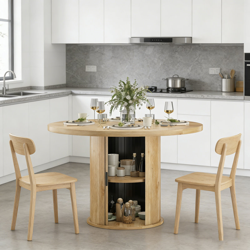 43" Round Dining Table For 4 People, Small Wood Kitchen Table With Sturdy Metal Base, Modern Round Dinner Table For Dining Room, Easy Assembly
