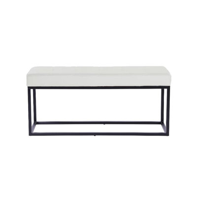 Eliandra 48" Upholstered Entryway Bench in White – Modern Velvet or PU Leather Bench with Black Metal Frame for Bedroom, Hallway, or Living Room