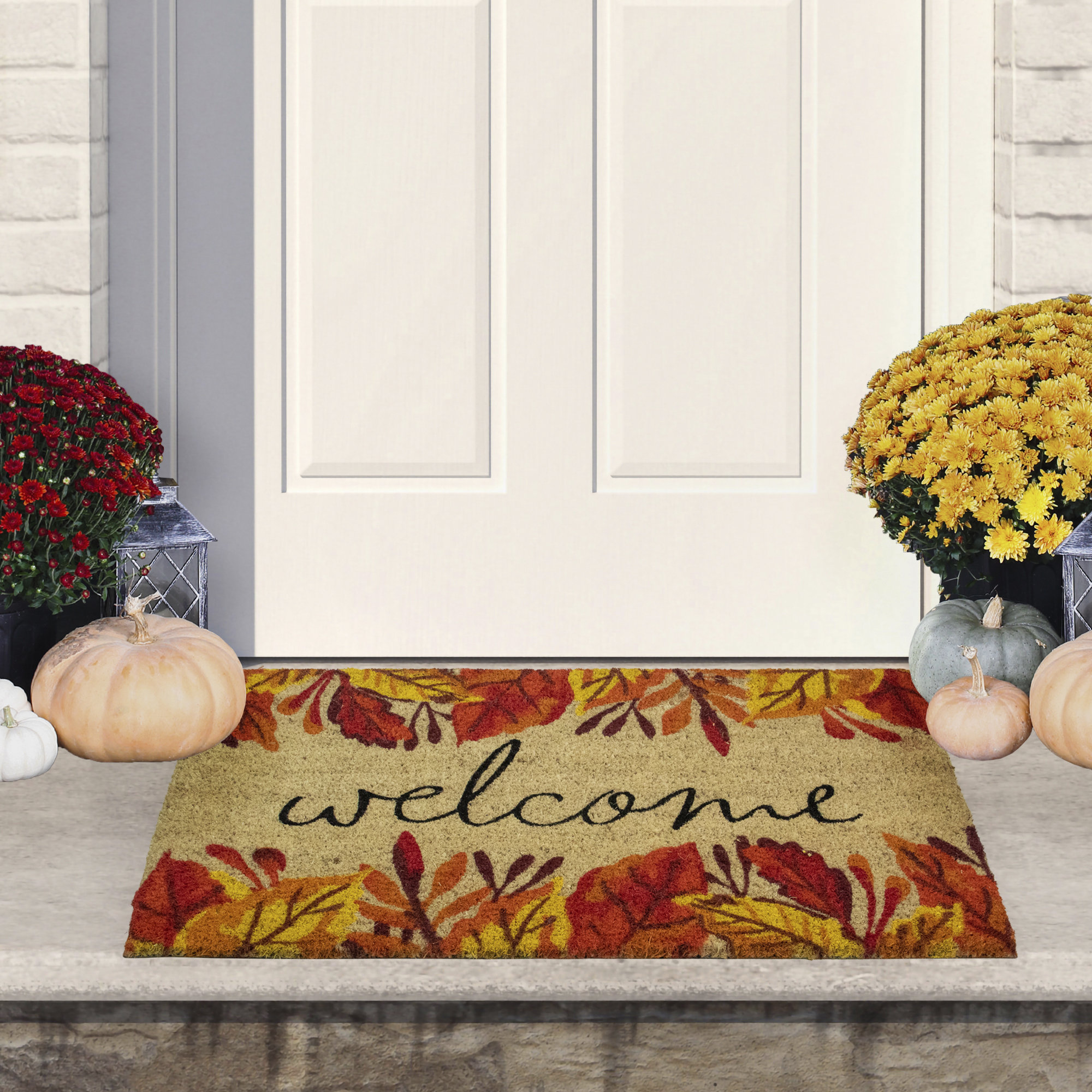 Northlight Seasonal Leafy Fall Harvest Rectangular "Welcome" Doormat 18" x 30" & Reviews | Wayfair
