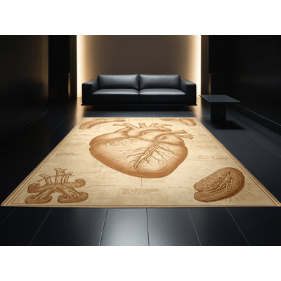 Tapis traditionnel lavable à la machine en lin à aspect croquis d'anatomie parlin