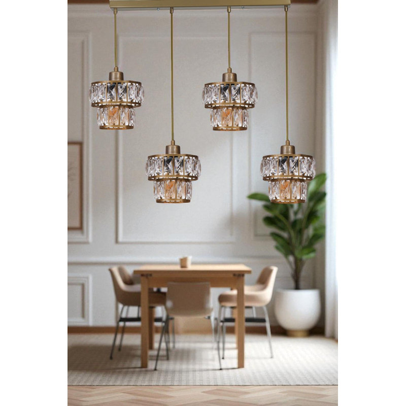 Lustre, Doré, 4 étages, Quatre lumières