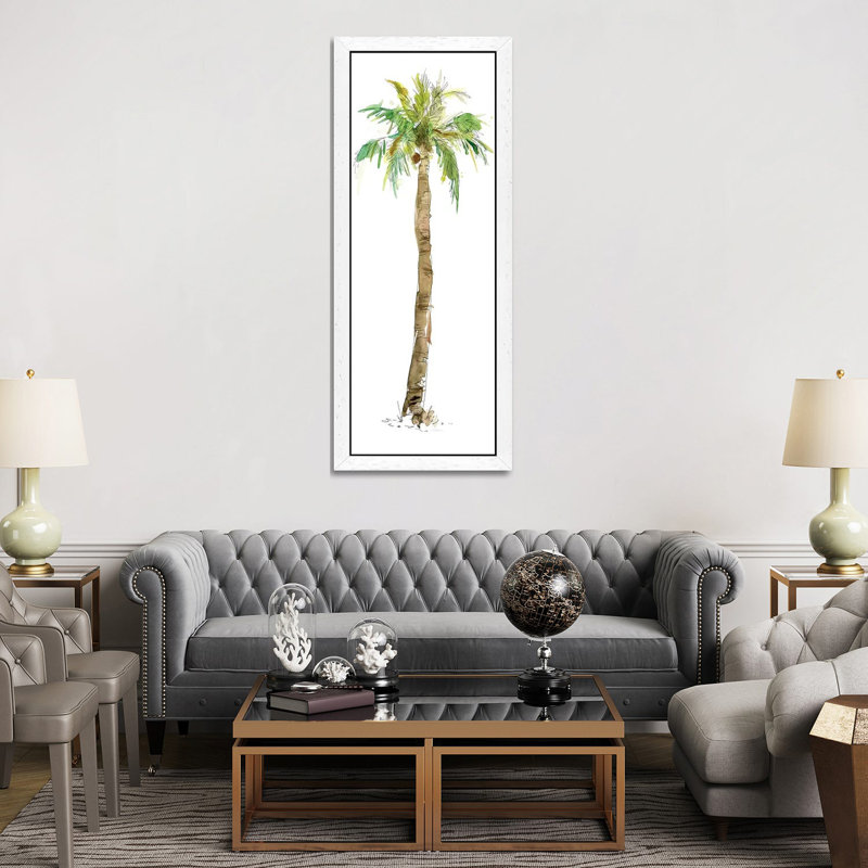 Washed Palm I by Carol Robinson - Floater Frame Panoramic Painting on Canvas, 30.48 cm H x 91.44 cm W, White