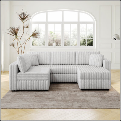 106.3 Inch Soft U-Shaped 4-Person Sofa With 30.7 Inch Ottoman And Hydraulic Lift Storage