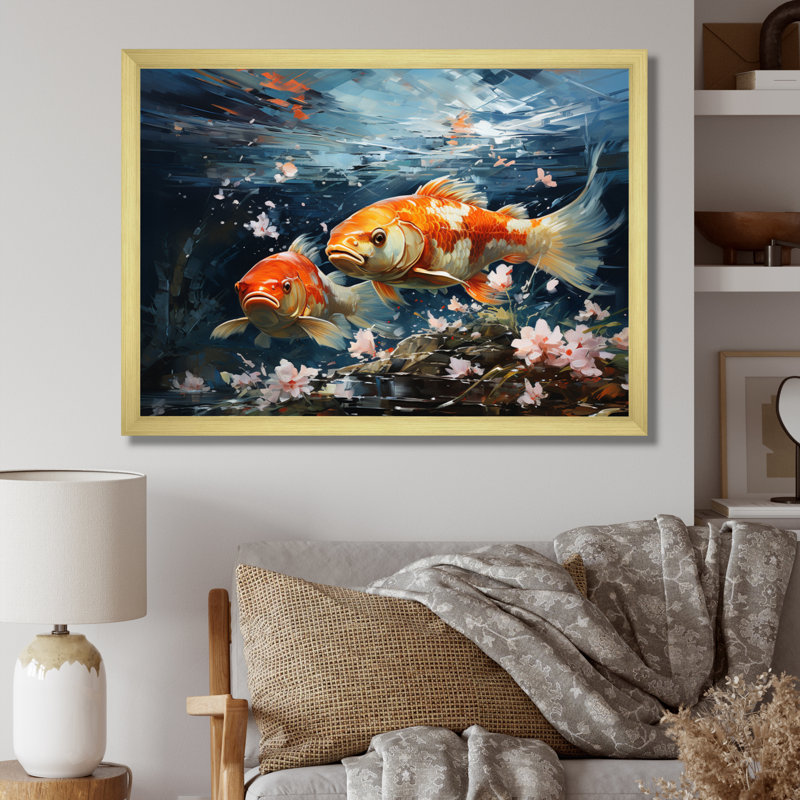 " China Art Glimpse Fish II ", Silver Picture Framed, 24" H x 32" W x 1" D