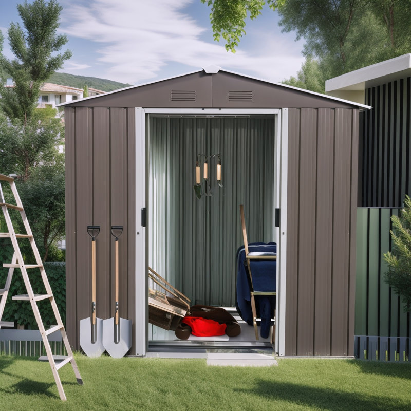 Metal Storage Shed, 74.8" H x 92.91" W x 68.5" D, Black