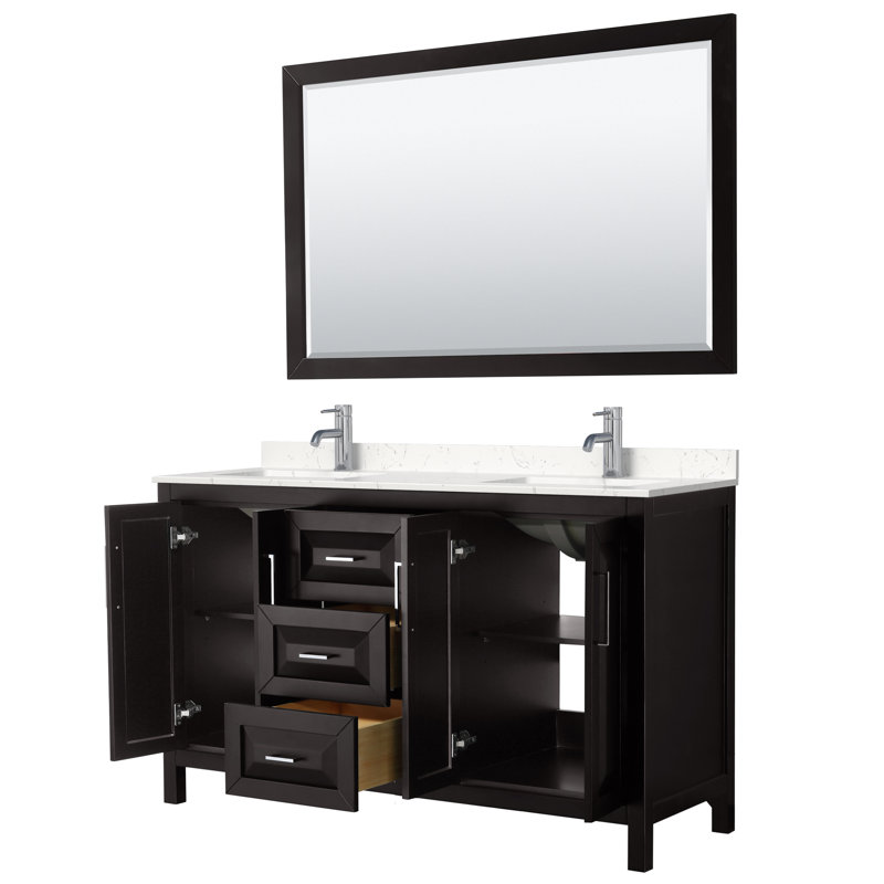 Daria 72" Double Bathroom Vanity Set with Mirror, Polished Chrome, Dark Espresso, 72"