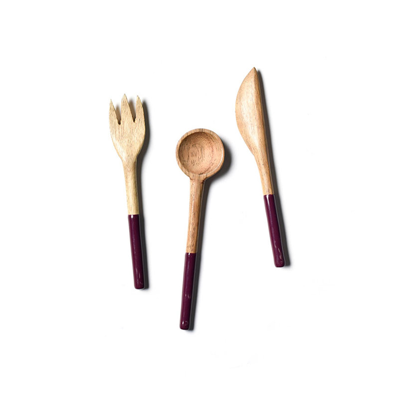 Ensemble d'ustensiles de base en bois Coquette, Mauve
