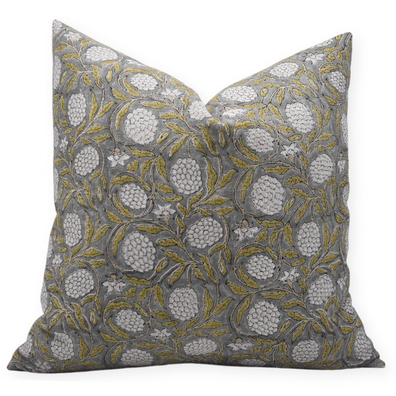 Housse de coussin en lin imprimée à la main Fab divine Meraki, coussin décoratif fait à la main pour canapé, lit et décor de salon, taille 20 po x 20 po 