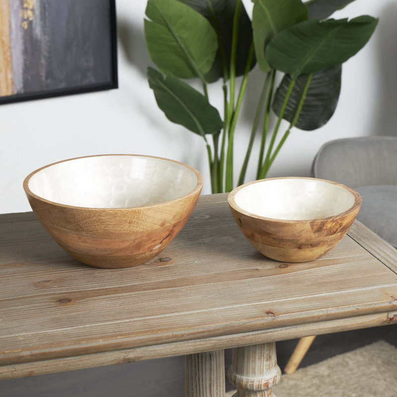 Rosvita Handmade Solid Wood Decorative Bowl 2, Cream
