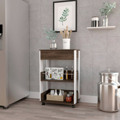 Modern Kitchen Cart 35" H, Four Casters, Three Shelves