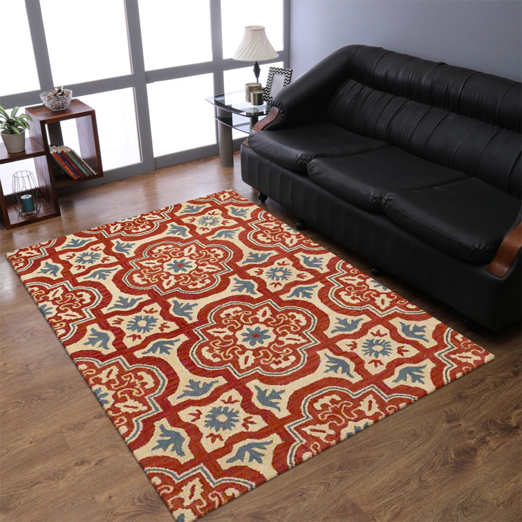 Beybut Hand Tufted Wool Eco-Friendly Area Rugs - Red Beige Color, Floral Modern Design, High Pile Thick Handmade Anti Skid Area Rugs for Living Room, Bed Room