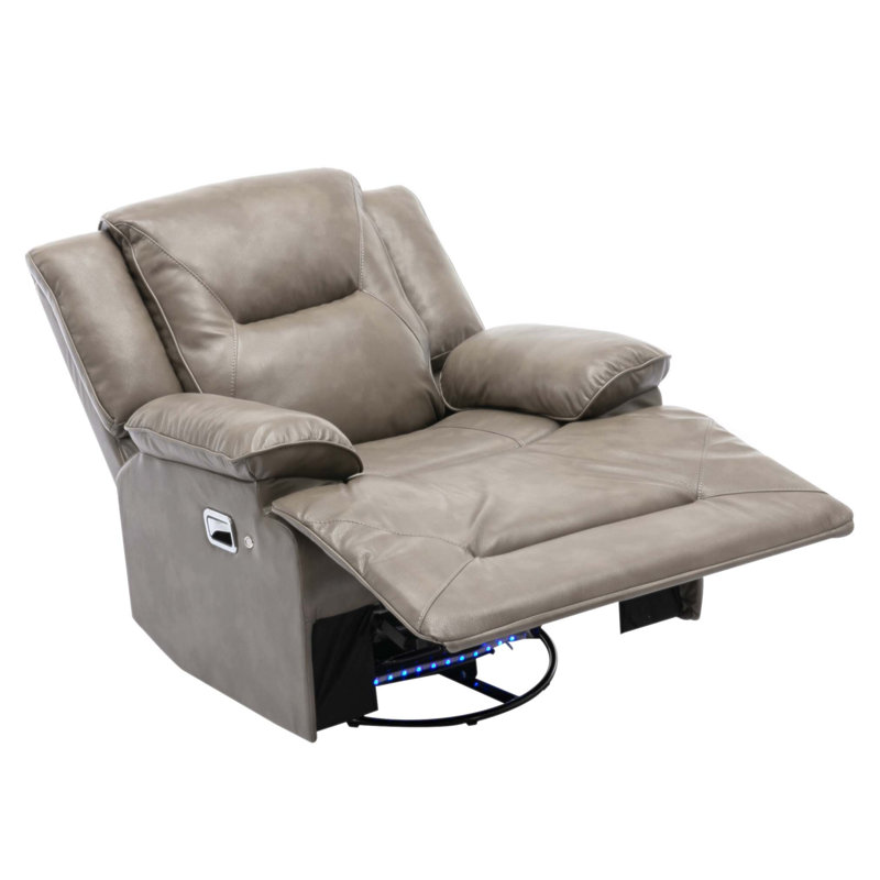 360° Swivel And Rocking Home Theater Recliner Manual Recliner Chair With A LED Light Strip For Living Room, Gray Faux Leather