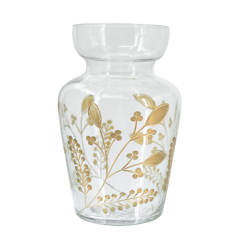 D5,5x8,3 "Vase décoratif en verre incurvé avec motifs floraux dorés