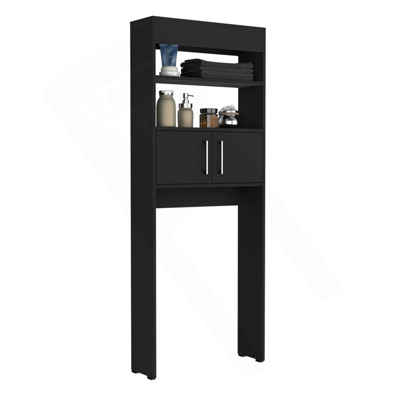 Armoire au-dessus de la toilette 63H ", deux tablettes, double porte, noir