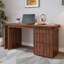 Bureau moderne en L 90 po en noyer avec 3 tiroirs, bureau pivotant à 360 ° en bois, bureau de direction, bureau d'angle, poste de travail de bureau, pour le bureau à domicile ou le salon