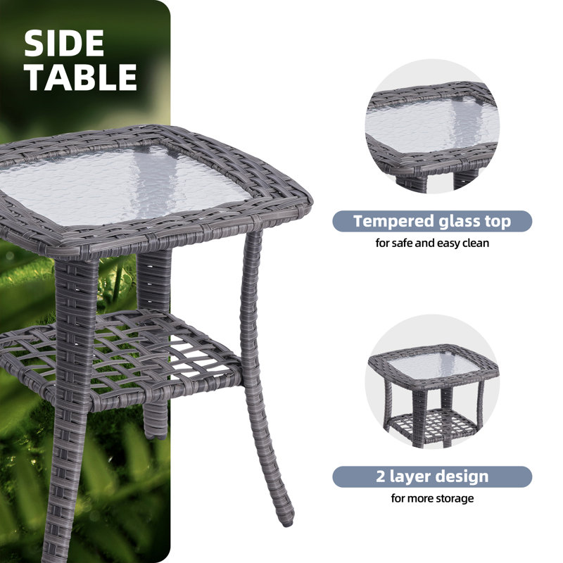 Cedrial Premium All-Weather Wicker 7 - Person Patio Conversation Set with Cushions, Light Gray