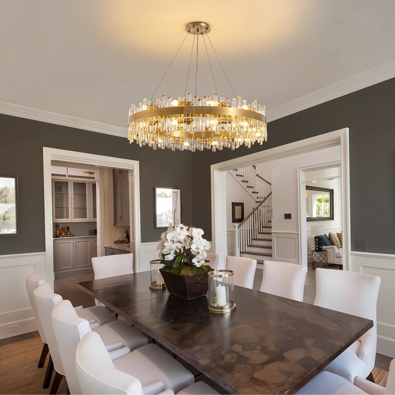 Lustre en cristal Marais, Doré, H 9,8 po x l 39,4 po x P 39,4 po