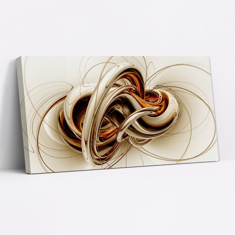 Art mural en toile métallique avec tourbillons abstraits en bronze métallique, 58“W x 28”H