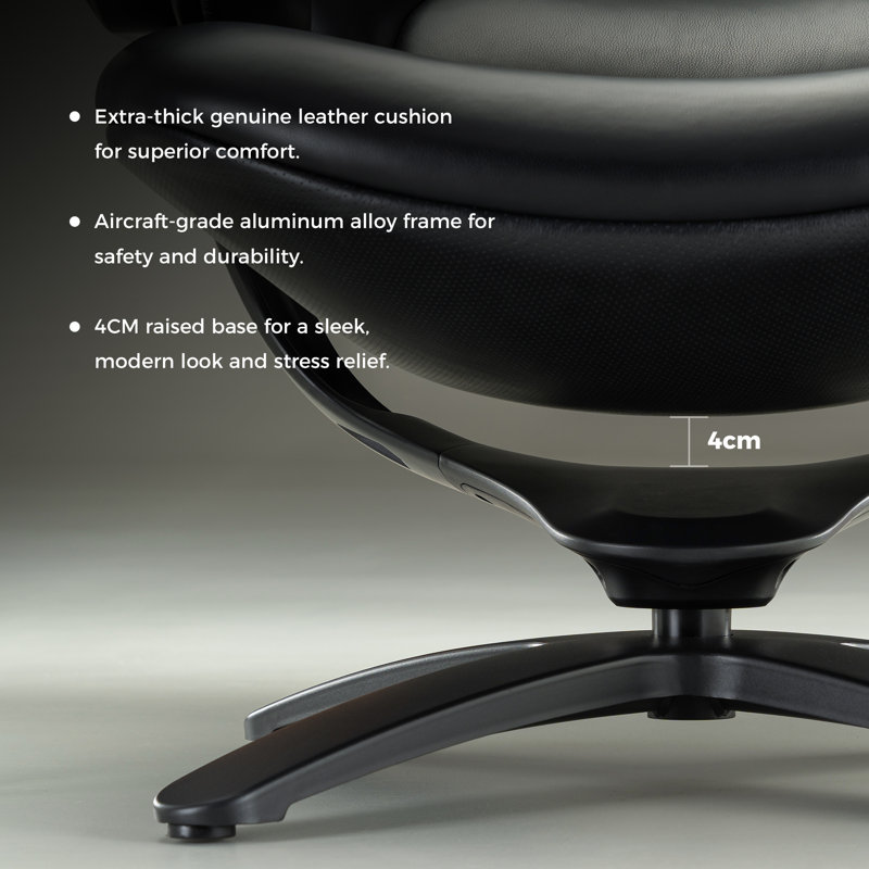 Chaise pivotante inclinable en cuir véritable avec appui-tête réglable et repose-pieds pour le salon, le bureau, la chambre à coucher et le bureau. Fauteuil inclinable de luxe en cuir véritable pour lire et se détendre (noir)