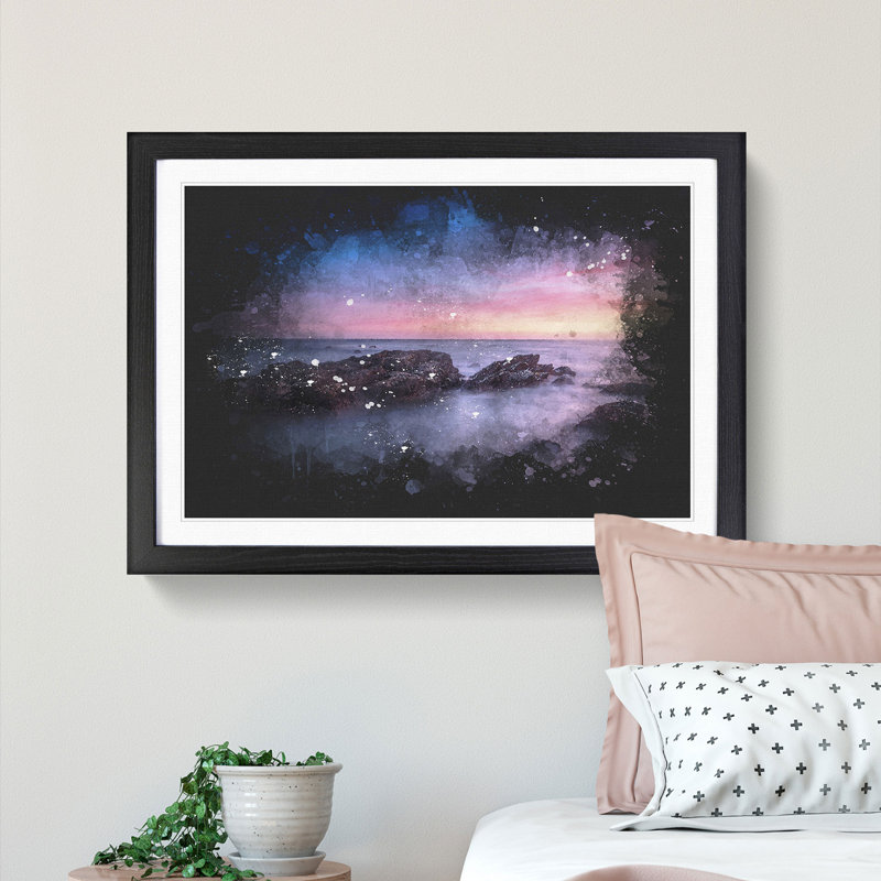 Sunset in Malaga Spain - Picture Frame Graphic Art Print, 62cm H x 87cm W x 2cm D, Black Framed