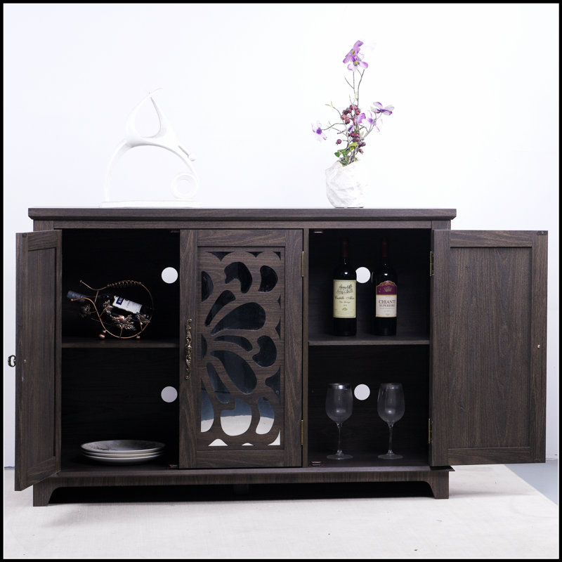 Buffet spacieux de 49,33 po x 15,55 po avec 3 portes en miroir et des tablettes réglables, pour le rangement et la présentation dans diverses pièces