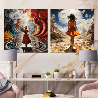 Fantasy Alices «Journey To The Wonderland I» - Ensemble de 2 décorations murales carrées en métal Fantasy