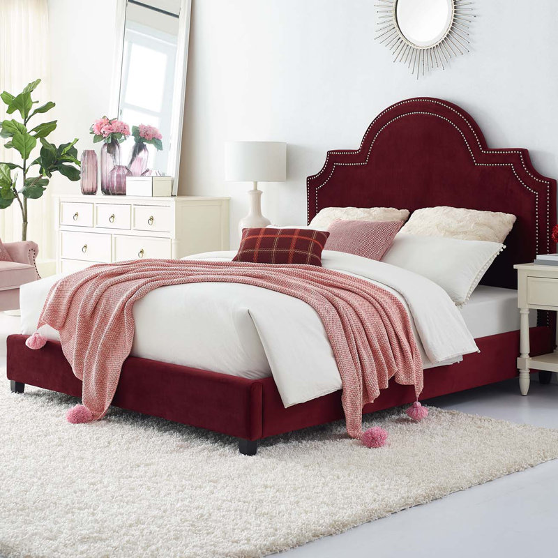 Modway Primrose Queen Performance Velvet Platform Bed, Maroon