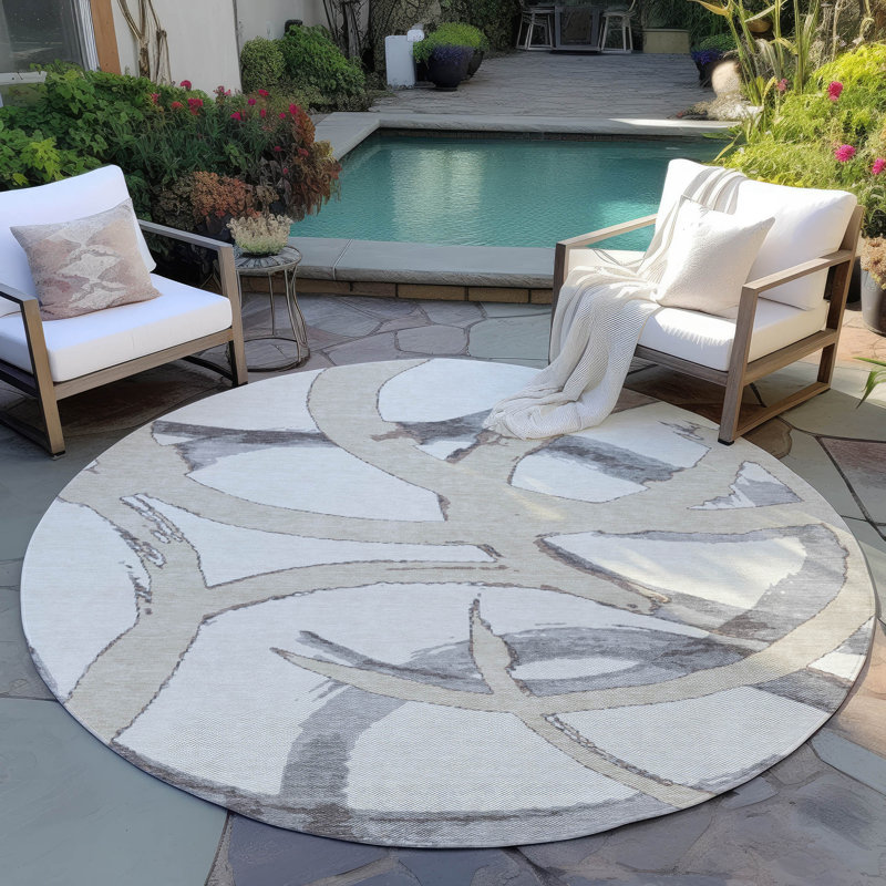  Machine Washable Indoor/Outdoor Chayden ACN1022 Beige Rug, Round 8'