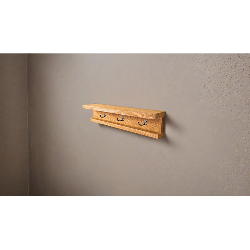 Rayne 3 Piece Oak Shelves With Hooks, 4.75" H x 36" W x 4" D