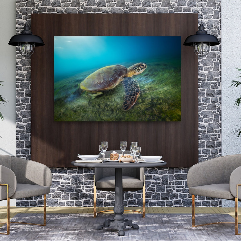 Graceful Sea Turtle Peaceful Serene Tranquil Turtle Nature Ocean Wall Art Print 1 Piece Wrapped Canvas Wall Art