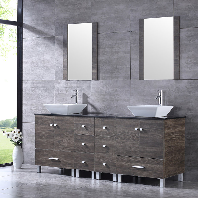  72'' Double Bathroom Vanity with Glass Top