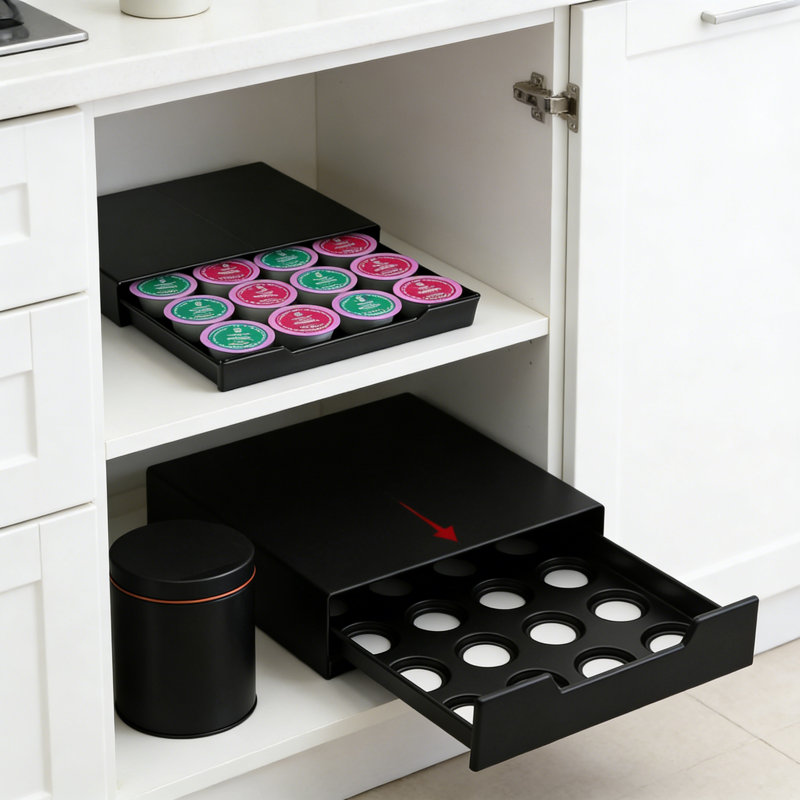 Organisateur de tiroir à dosette K Cup, capacité de 20 capsules pour les K-Cups Nespresso Originalline, Dolce Gusto et Keurig, économiseur d'espace de comptoir compact avec tiroir coulissant lisse