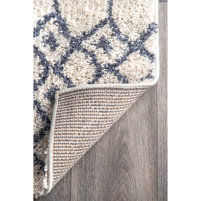 Rudden Moroccan Shag Cream/Blue Gray Rug, Rectangle 3' x 5'