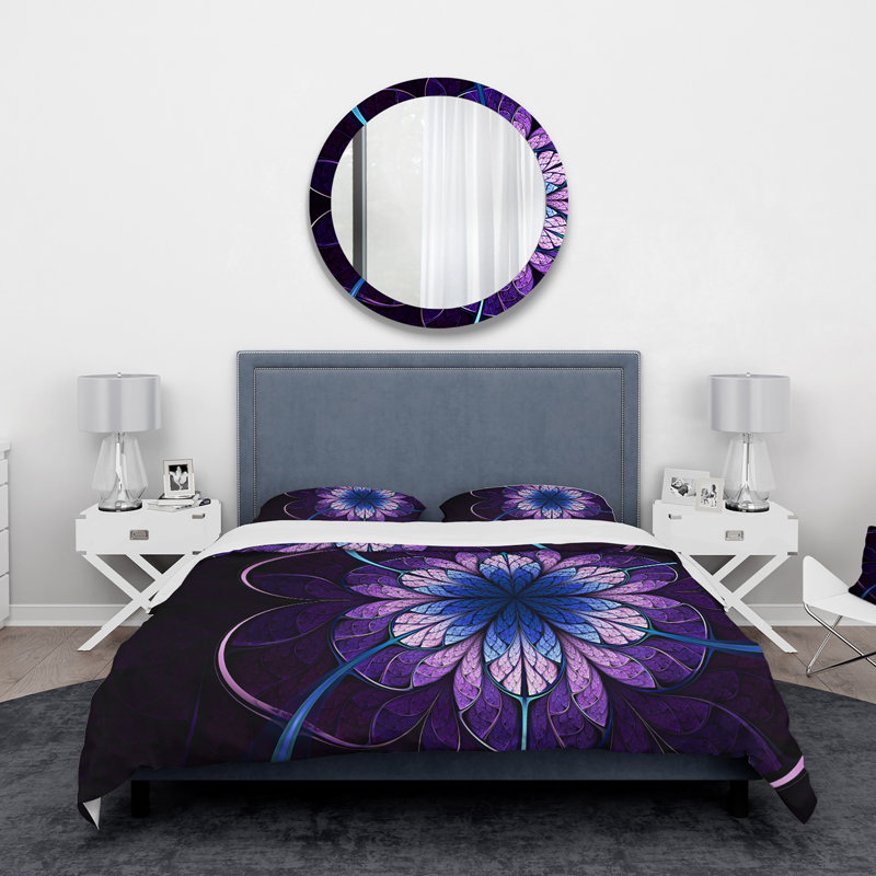 Mauve fleur de fractale I - ensemble de housse de couette moderne - microfibre de polyester