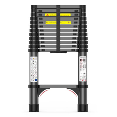 Telescoping Ladder, 330Lb Capacity Aluminum Heavy-Duty Extension Ladder With Anti-Slip Steps (Silver)