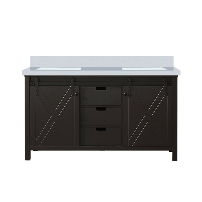Meuble-lavabo double brun 60 po X P 22 po D, avec comptoir en marbre de culture, Brun, 60"