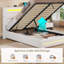 Double Bed Frame With Charging Station & Led Lights, Upholstered Platform Bed Frame With Gas End Lift & Under Hydraulic Storage,  No Box Spring Needed, Linen White