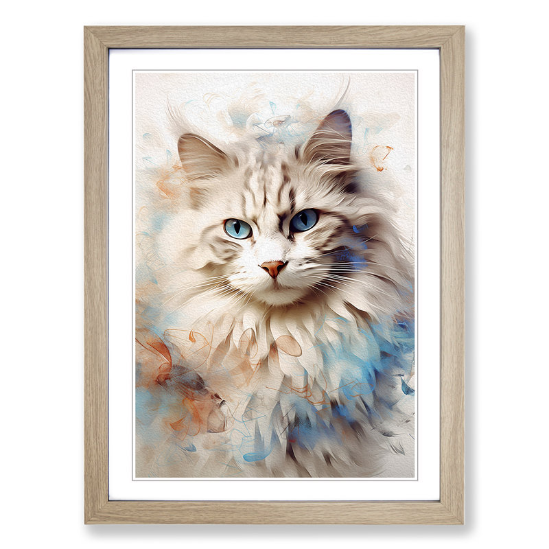 XYZ-FRM-V1223-5353 Ragdoll Cat Abstract No.2 - Single Picture Frame Print on Wood, Oak, 46cm H x 34cm W x 2cm D