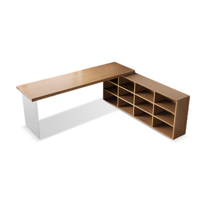 Brown L-Shaped Solid Wood Executive Desk