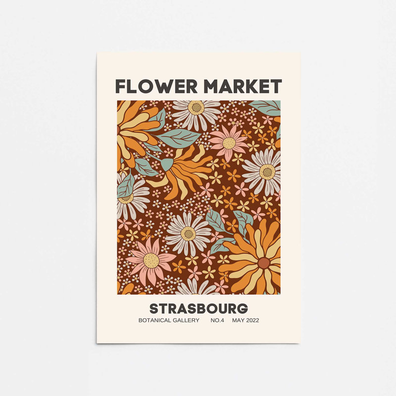 Impression rétro du marché aux fleurs de Strasbourg, H 24 po x l 18 po, Sans cadre, papier