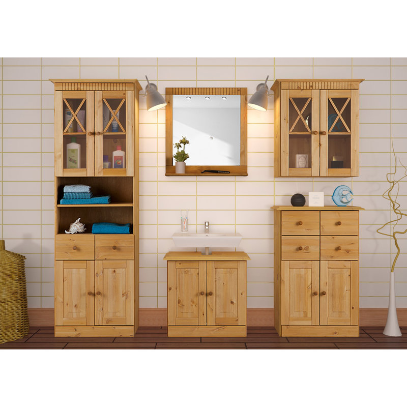 Vernita Solid Wood Freestanding Bathroom Cabinet, Stain Wax