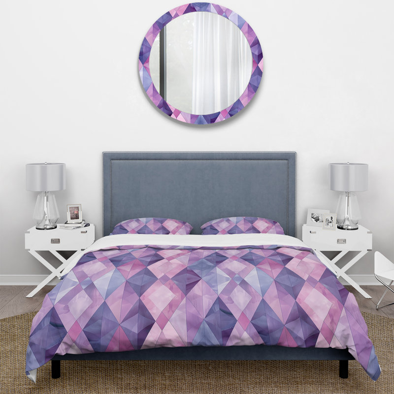 Ensemble de housse de couette mauve Mid-Century Rhombus, Housse de couette très grand et 2 très grandes t
