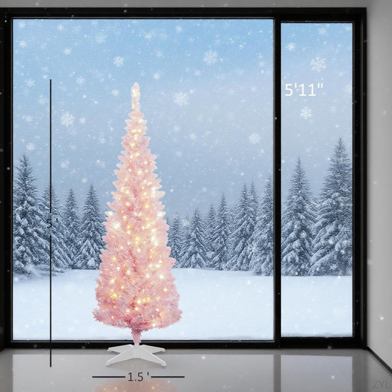 Arbre de Noël rose 5 pi, H 5 pi, Rose