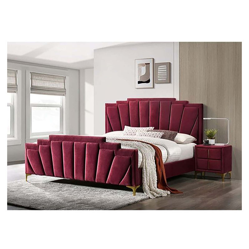 Lit plateforme tapissier Rondol, Grand, Rouge / doré