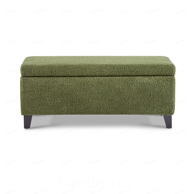 Repose-pieds de rangement avec couvercle rabattable, assemblage facile, pieds bouclés en tissu et bois d'hévéa, vert rétro