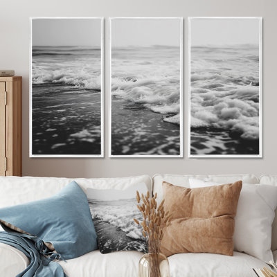 Photographie grise des vagues côtières - ensemble de salon d'art mural de plage