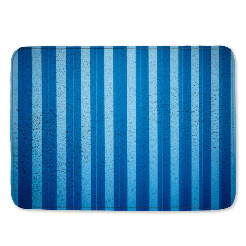 Tapis de bain bleu à rayures verticales, L 24 po x L 17 po